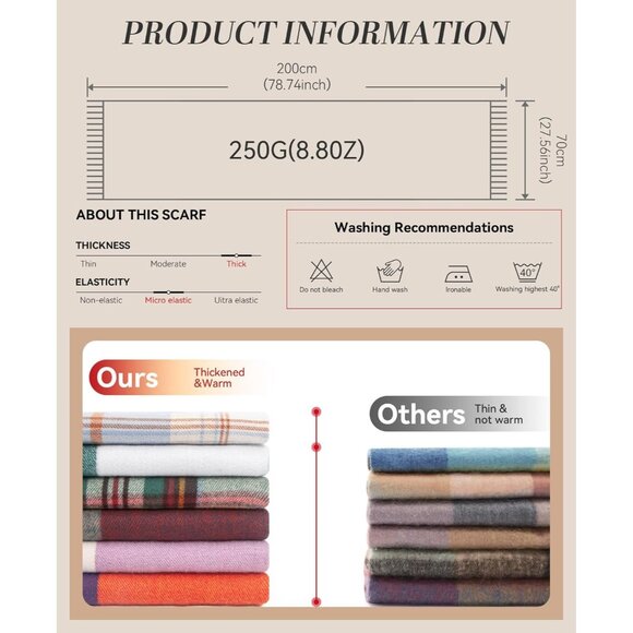 Women Beige Check Winter Warm Shawl Wraps Tartan Blanket Oversized Scarves - Picture 5 of 6